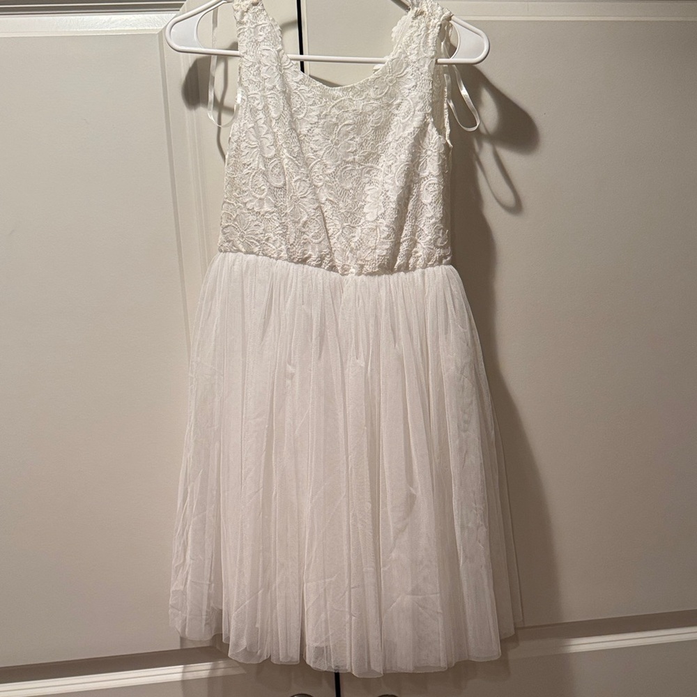 David's Bridal White Lace Kids Formal Dress